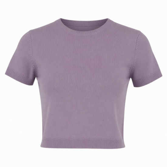 New T-shirts Short Sleeve Crop Tops Slim Fit Knitted Tee Shirts Casual T-shirts
