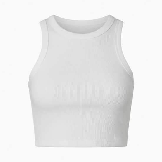 Vest Summer White Cotton Ribbed Crop Tshirts Crop Tank Tops Sleeveless
