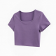 Fengway T-shirts Tee Top Square Collar Crop Tops Solid Color Short Sleeve T-Shirt for