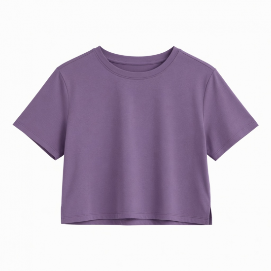 Solid Color Crop Top Casual Short Fashion Sports Wear Short-sleeved T-shirt