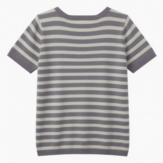 Fashion Comfortable Skin Friendly Knitted Lady Stripe T-shirt Wide Shoulder Strap Cross Shaped Top Lower