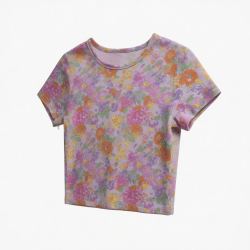 Floral Charm Summer Y2K Short Sleeved Round Neck Slim Fit Casual Short T-shirt Crop Top