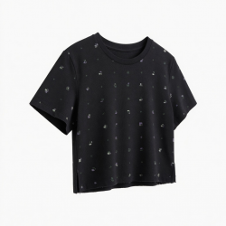 Crop T-shirts Printed O-Neck Slim Fit Tees Shirts Fashion Street Tops
