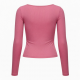 Y2K Hot Girl Sexy Long Sleeve T Shirt Square Neck Slim Short Threaded Pit Strips T-Shirt