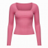 Y2K Hot Girl Sexy Long Sleeve T Shirt Square Neck Slim Short Threaded Pit Strips T-Shirt