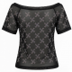 Shiny Rhinestone Off Shoulder Tops Windmill Pattern Mesh Tee Tops Nightclub Short Sleeve Shirts for Lowest
