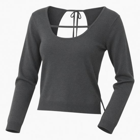 Sexy Top Backless Long Sleeve Casual Short Style Fit Slim Knit Long Sleeved T-shirt Top