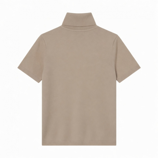 Hook Closure High Stretch Turtleneck Top Casual Slim Fit Short Sleeve Solid Color Summer Knitted