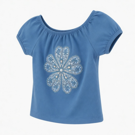 Supply Tops Blue Rhinestone Flower Tee Tops Girls Short Sleeve Off Shoulder Shirts