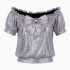 Butterfly Bow Rhinestone Off Shoulder Shiny Sequined Clothes Tee Tops Nightclub Short Sleeve Shirts Party