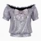Butterfly Bow Rhinestone Off Shoulder Shiny Sequined Clothes Tee Tops Nightclub Short Sleeve Shirts Party