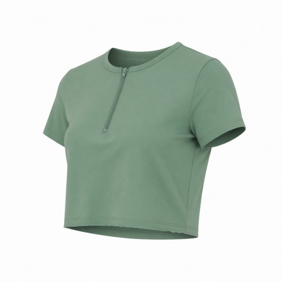 Slim Fit Crop Top T-Shirts Solid Color Casual Stylish Eco-Friendly Zip up Lightweight Breathable T-shirts