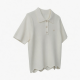 Ribbed Knit Polo Shirt with Pearl Detail, Scalloped Hem Short Sleeve Top