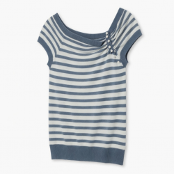 Striped Knit Tank Top with Off-Shoulder Design & Button Accent, Slim Fit